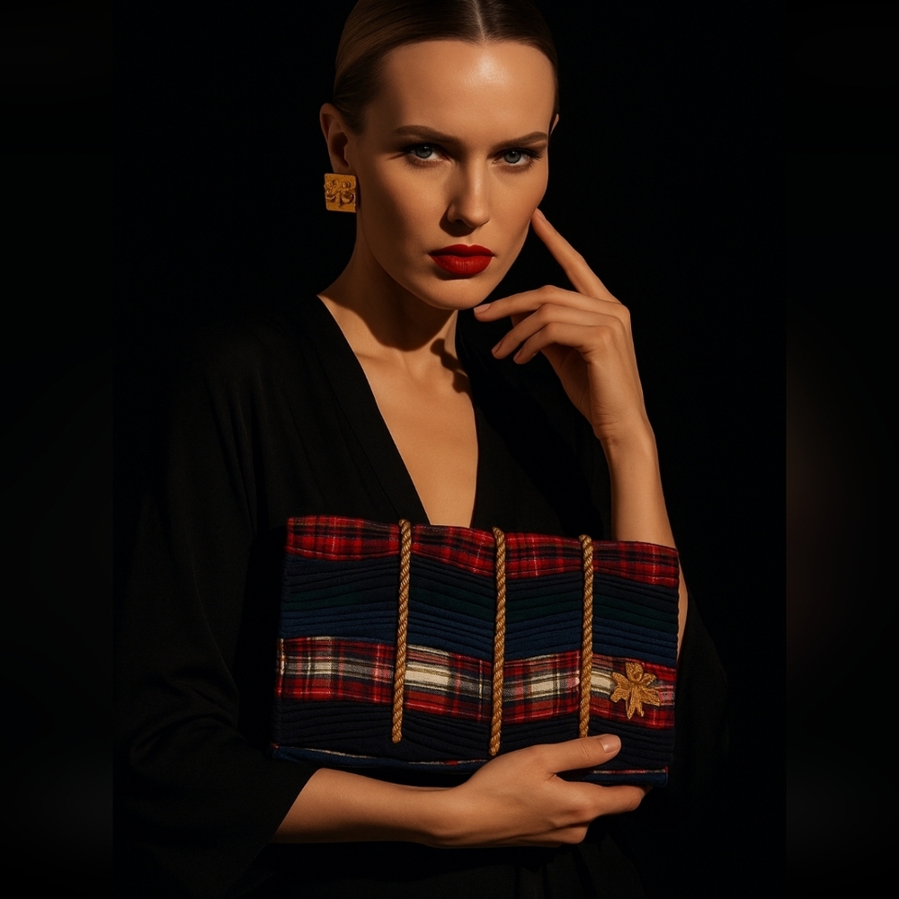 SANAY1313 Mattia Embroidered Tartan Clutch – Made in Italy – NWT $836 Retail